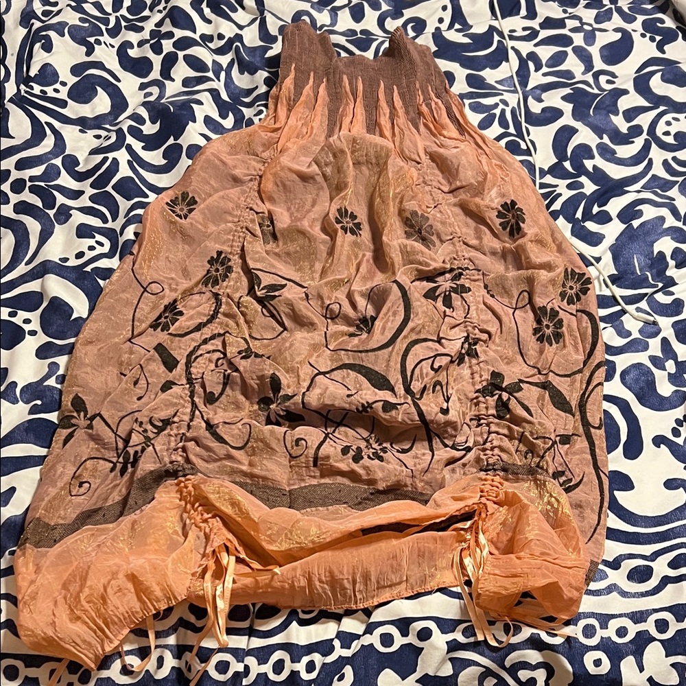 Lapis Textured Peach and black floral strapless dress or convertible skirt